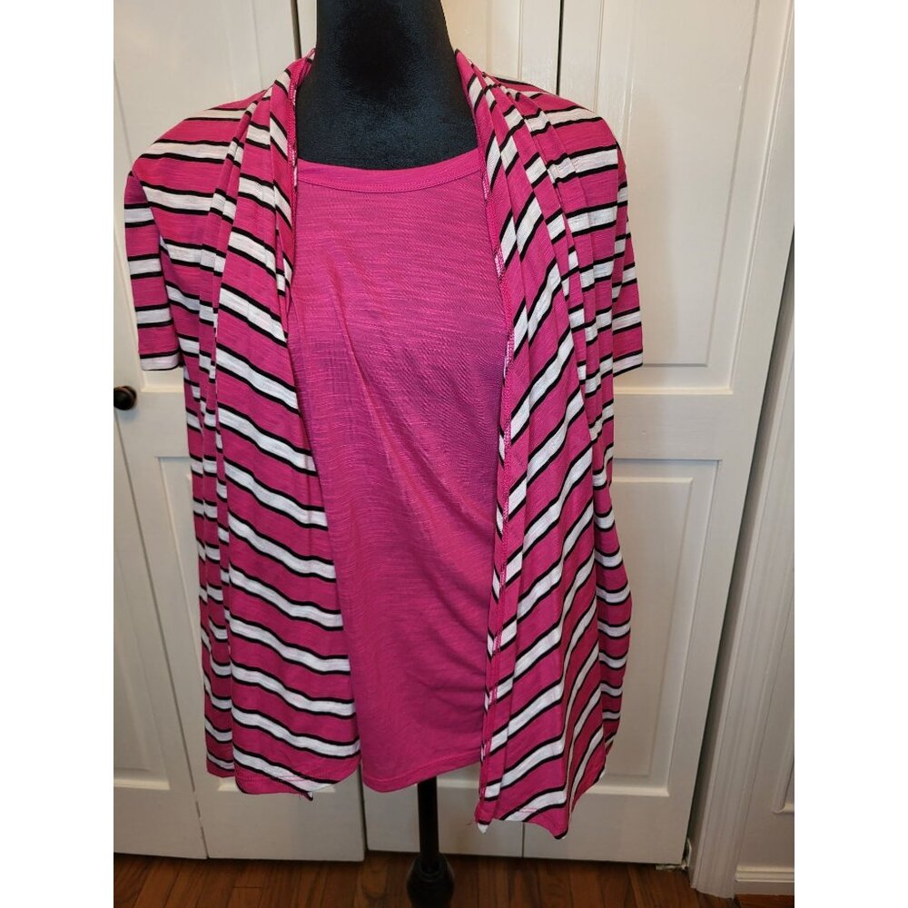 Y2K Pink/White Striped Layered Look Twofer Top L Retro 2000's Flowy Preppy